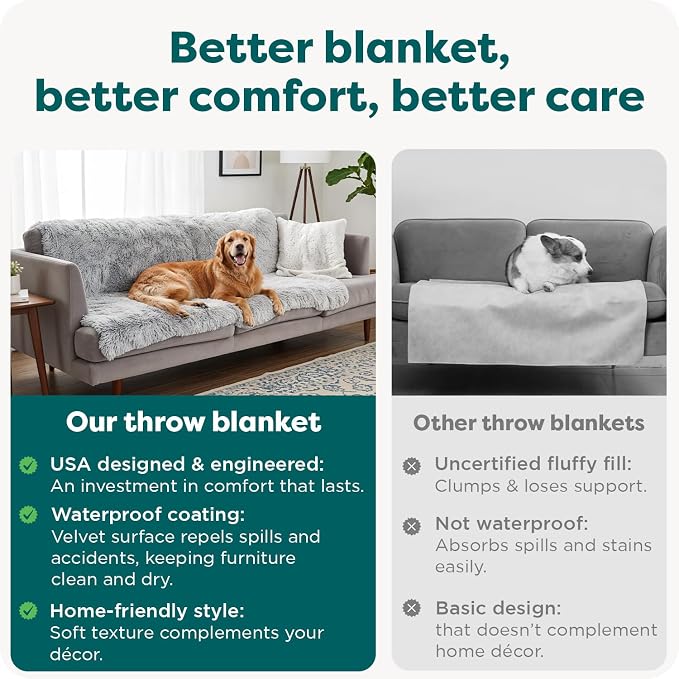 Furhaven Waterproof Throw Blanket for Dogs & Indoor Cats, Washable - Shaggy Plush Calming Long Faux Fur & Velvet Dog Blanket - Mist Gray, Medium