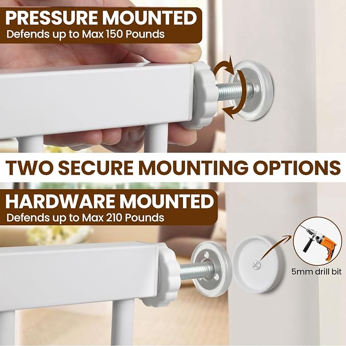Mumeasy 29.7-48" Baby Gate for Stairs, Pressure Mounted Dog Gate for Doorways, Extra Wide Walk Thru Safety Pet Gate for Doors with Auto Close, Easy Install Child Gate for Hallway Indoor House, White