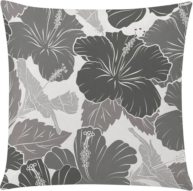COMMINY Grey Floral Pillow Covers 16x16 Set 6 Farmhouse Throw Cover | farmhouse daisy dahlia flower, decorative cushion cover, Breathable Linen, Bedroom Accent pillow chair small Sofa Couch