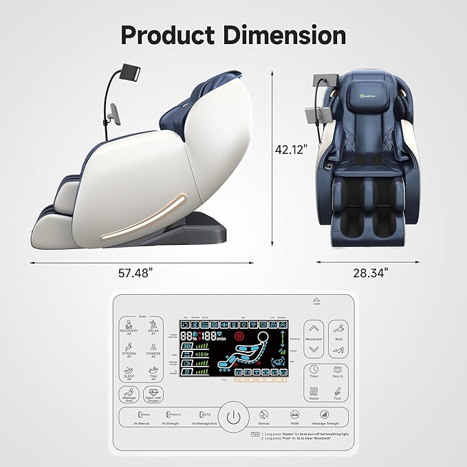 Real Relax 2025 Massage Chair Full Body, Zero Gravity SL-Track Massage Recliner with Added Phone Controller and Holder, Pause Button,Upgraded LCD Screen，APP Control and Child Lock, Favor-06, Blue