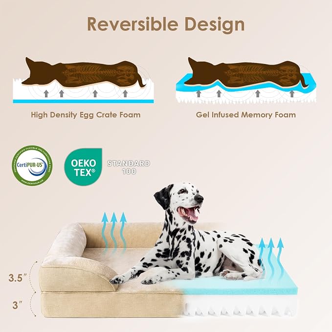 EHEYCIGA Orthopedic Dog Bed Medium Size Dog, Waterproof Washable Pet Beds | Non-Slip Bottom and Egg-Crate Memory Foam Dog Couch Bed with Washable Removable Cover, Greige