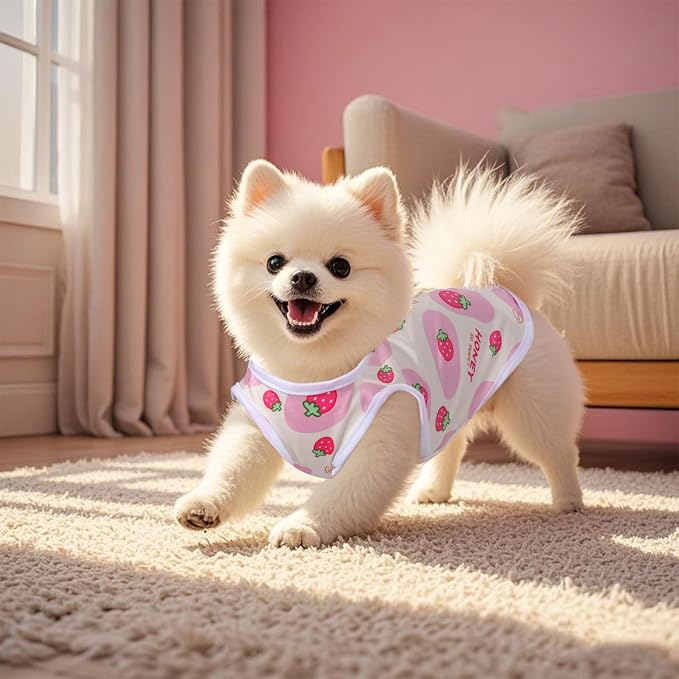 Pistha Dog Shirts Pet T-Shirt for Small Medium Dogs Cats(Strawberry1,M) | Cute Summer Dog Clothes Breathable Cool Soft Printed Puppy Shirt Sleeveless Vests for Pets Holiday