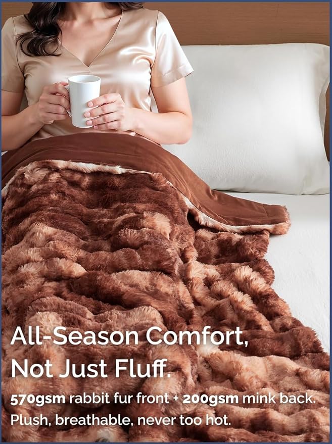 3D Fleece Bubble Blanket Throw - Rabbit Blanket - 50" x 60", Marble Brown | Soft Fluffy Faux Fur Blanket for Couch Sofa & Chair, Cozy Gifts for Women, Tie Dye Cloud Throw Bed Cover, Thick Plush Bedding