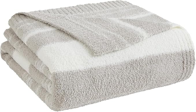 Soft Throw Blanket for Couch-Cozy Reversible Knitted Blankets | Lightweight Warm Fluffy Decor for Women, Mom, Her & Girls, Sofa, Chair, Bed, 50x70in,Taupe Stripe