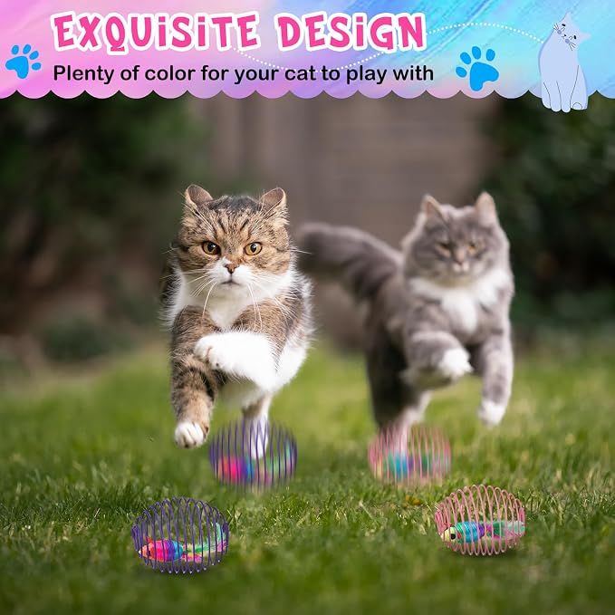 Jecery 5 Pcs Cat Toys Spring,Mouse, Rainbow Color