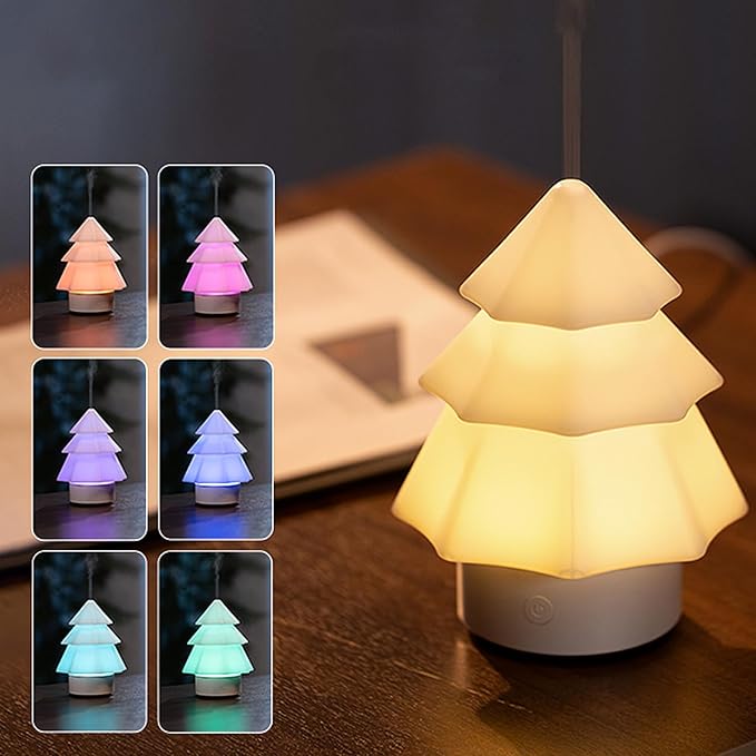 Christmas Tree Essential Oil Diffuser,Home Aromatherapy Machine with 7-Color LED Lights,120ml Ultrasonic Mist Humidifier,Water Shortage Power-Off Protection,Ideal Christmas Decoration&Gifts (White)