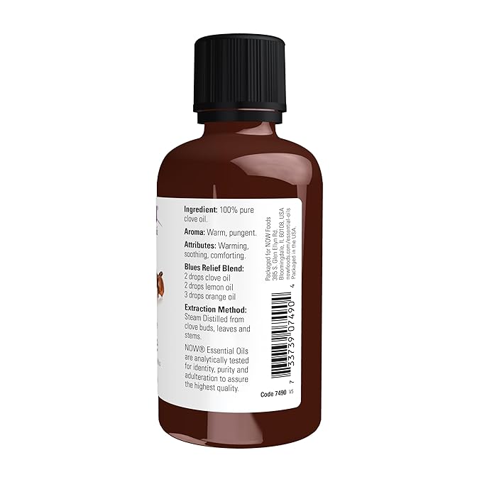 NOW Essential Oils, Clove Oil, Balancing Aromatherapy Scent, Steam Distilled, 100% Pure, Vegan, Child Resistant Cap, 2-Ounce