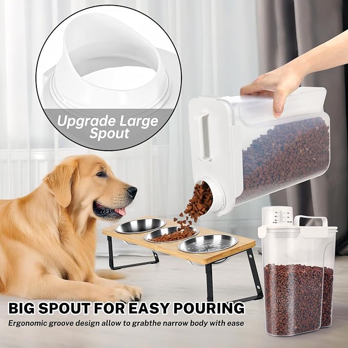 Dog Cat Food Storage Container with Cup (White, 5+10L)