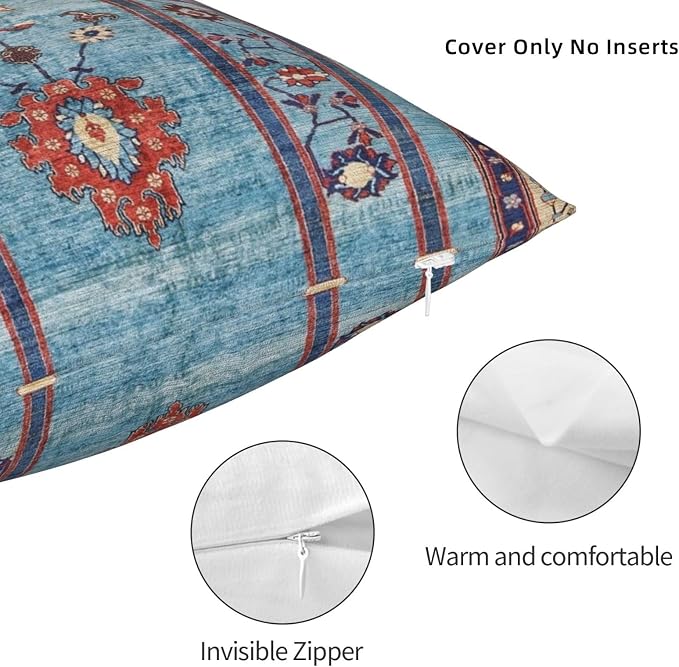 Antique Persian Silk Rug Print Pillow Covers Decorative Square Throw Pillowcase 18x18 Inch Couch Cushion Cover for Home Decor Living Room Bedroom College Dorm Bed Car Sofa