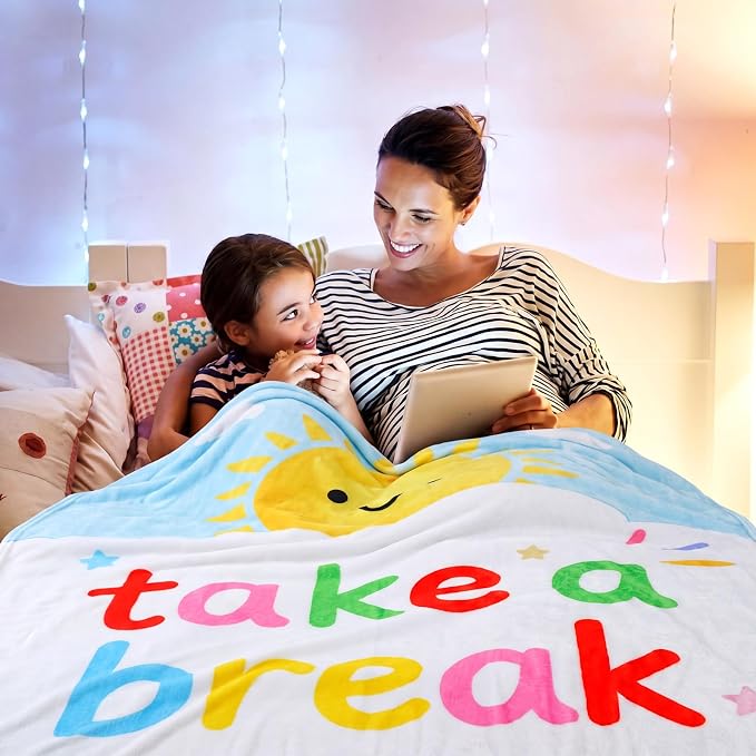 50'' x 60'' Back to School Take a Break Throw Blanket Classroom | Calm Down Corner Break Room Decor for Sofa Couch Bed Reading Corner Blanket Teacher Supplies Classroom Decorations