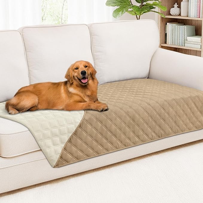 Smiry Waterproof Reversible Pet Couch Covers for Dogs | Pet Friendly, Soft Fabric, Washable Sofa Furniture Protector for Dogs Cat Kids, Checkered (40"x80", Camel/Beige)