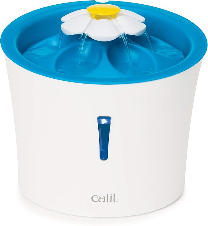 Catit LED Flower Fountain with Triple Action Filter, 3 L, Blue | Cat Drinking Water Fountain