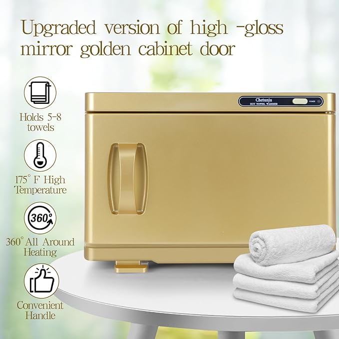 Towel Warmer,Towel Steamer for Facial, Professional Spa Hot Towel Warmer 8L, Towel Warmer Cabinet, Towel Cabinet for Facial Caddy for Salon,Spa, Massage Use(Gold)