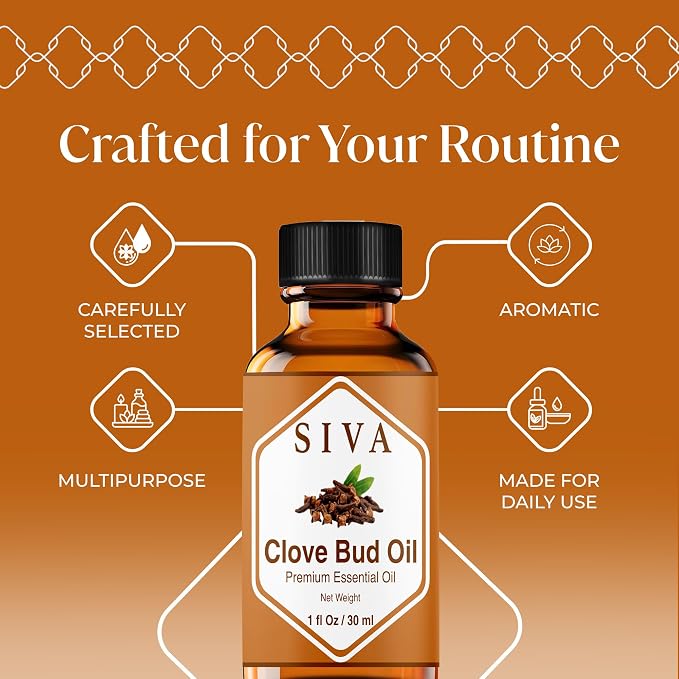 Siva Clove Bud Essential Oil 1 Fl Oz – for Diffuser, Skin & Hair Care – Ideal for Massage & DIY Blends- with Dropper