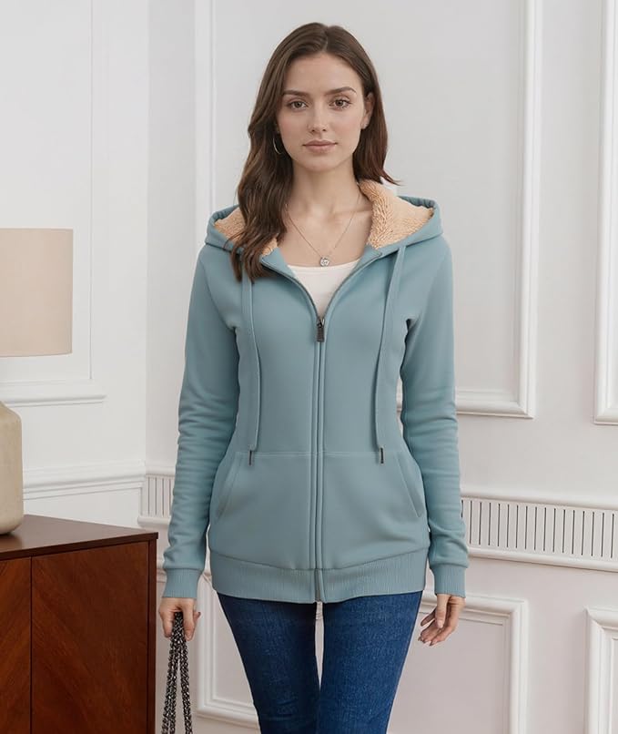 Little Beauty Womens Zip Up Hoodies Winter Thick Fleece Lined Hooded Jacket Casual Cozy Warm Sweatshirt Coat