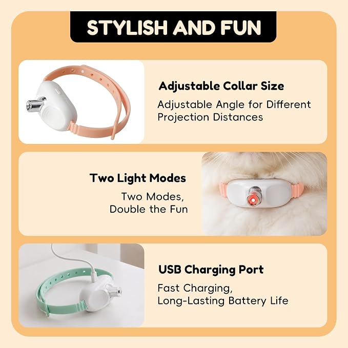 2-Pack Automatic Laser Cat Collar Toys, Upgraded with Flash and Endless Play Modes, Fits 8–12-inch Cat Collars, 41° Adjustable Angle, 1-Hour Charge for 12 Hours of Play, Cat Gift.