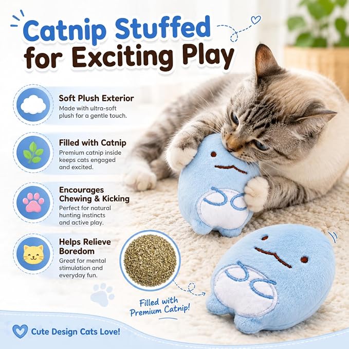 6 Pack Catnip Toys for Cats – Plush Interactive Cat Toys for Indoor Cats & Kittens – Soft Catnip Filled Chew, Kick & Toss Toys – Cute Assorted Plush Characters for Stress Relief & Exercise