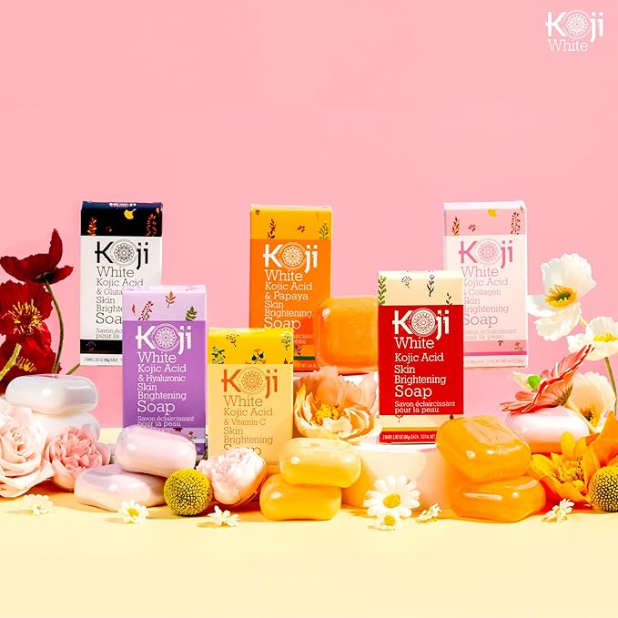 Koji White Kojic Acid & Papaya Skin Brightening Soap, Exfoliating Facial Bar, Radiant Skin, Rejuvenates, Moisturizer, Even Tone Cleansing Bar with Hyaluronic Acid, Vegan Soap, 2.82 oz (2 Bars)