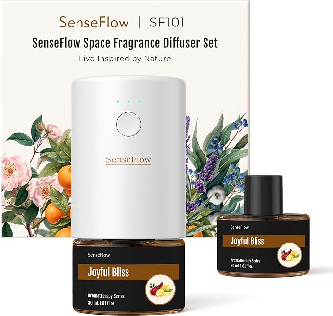 Essential Oil Refill 1.02oz/30ml - Free SF101 Waterless Aromatherapy Diffuser, Covers 1000 Sq Ft, 120-Day Natural Scent,Joyful Bliss