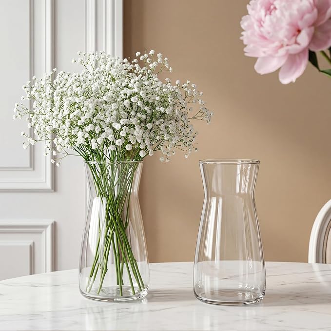 8 inch Glass Flower Vases for Flower 2 Pack,Clear Glass Vases | Vases for Centerpieces Table,Flower Bouquet Decoration,Wedding Decor Gift,Birthday,Living Room,Office Decor