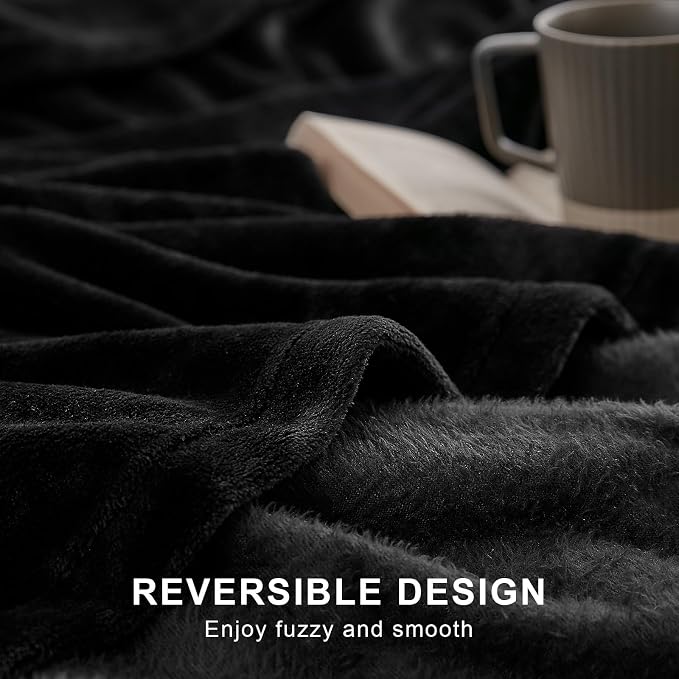 Hansleep Throw XL Black Fleece Blanket, Soft Flannel Bed Blanket | Fuzzy Cozy Blanket 50x70 Inches, Multi-use for Bed, Sofa, Couch, Travel, Camping, All Season Warm Lightweight Cover
