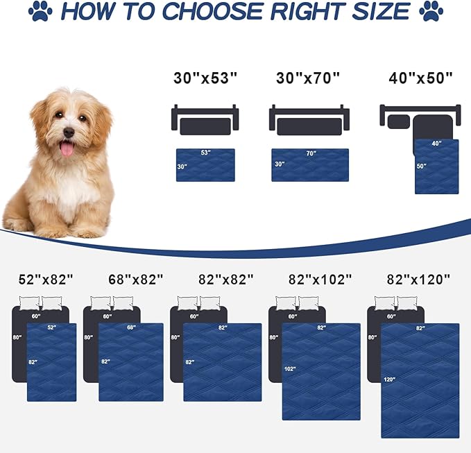 Smiry Waterproof Dog Bed Cover, Reversible Pet Blanket for Sofa Couch | Soft Washable Dog Blanket, Leakproof Couch Cover for Dogs Cats & Furniture Protection, 40x50, Navy/Blue