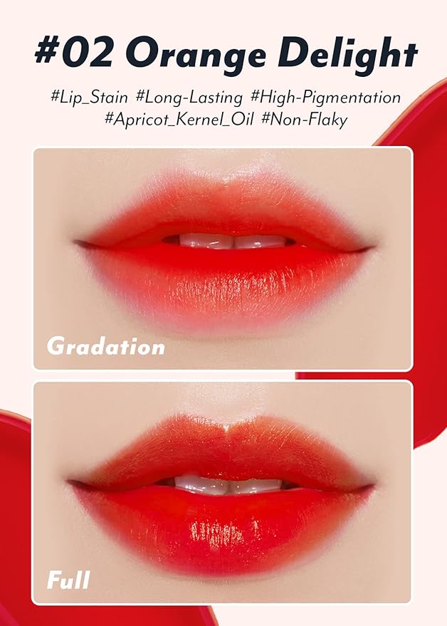 I'M MEME Color Key Ring Water Gel Lip Tint - 02 Orange Delight | Long Lasting Lip Gloss, Hydrating Glossy Finish, Kbeauty, Cute Korean Makeup, Compact, Portable Keychain, Travel-Friendly, 0.09 Oz