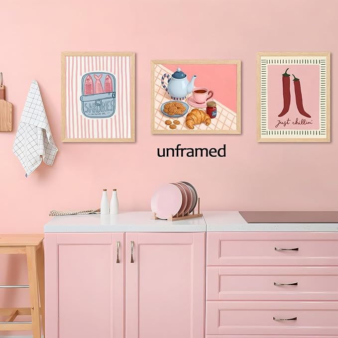 Mynotix Cute Kitchen Poster Set of 6, Trendy Food Drink Wall Art Painting Vintage Coffee Bar Canvas Wall Decor Prints Picture for Dining Room Bar Cart Kitchen 8x10 inch Unframed