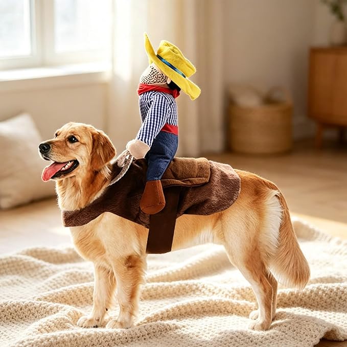 Halloween Dog Rider Costume Cute Doggy Cowboy Costumes Funny Dog Clothes | Dog Halloween Costumes, Knight Style Dog Cowboy Rider Costume, Funny Adjustable Pet Halloween Cosplay Costume for Dogs