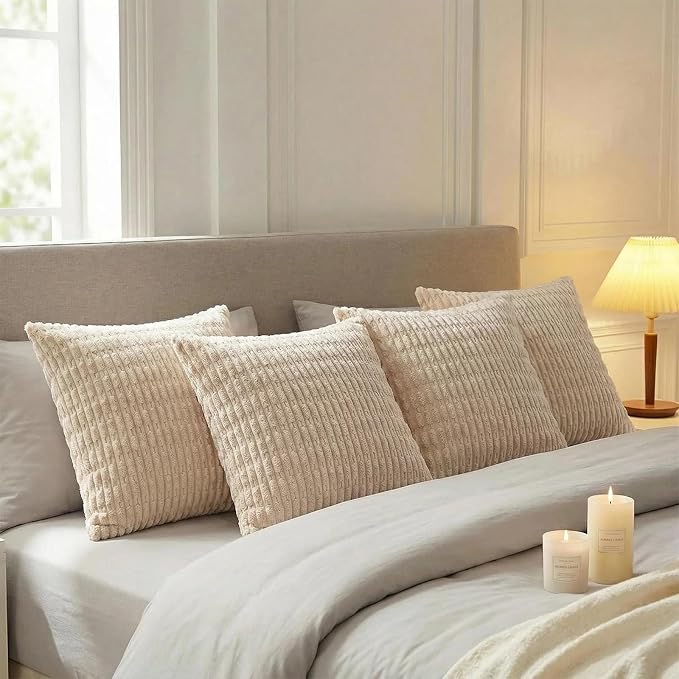 Fancy Homi 4 Packs Decorative Throw Pillow Covers for Living Room Couch Bed, Modern Farmhouse Boho Home Décor Accent Cushion Case, 22" x 22", Tan