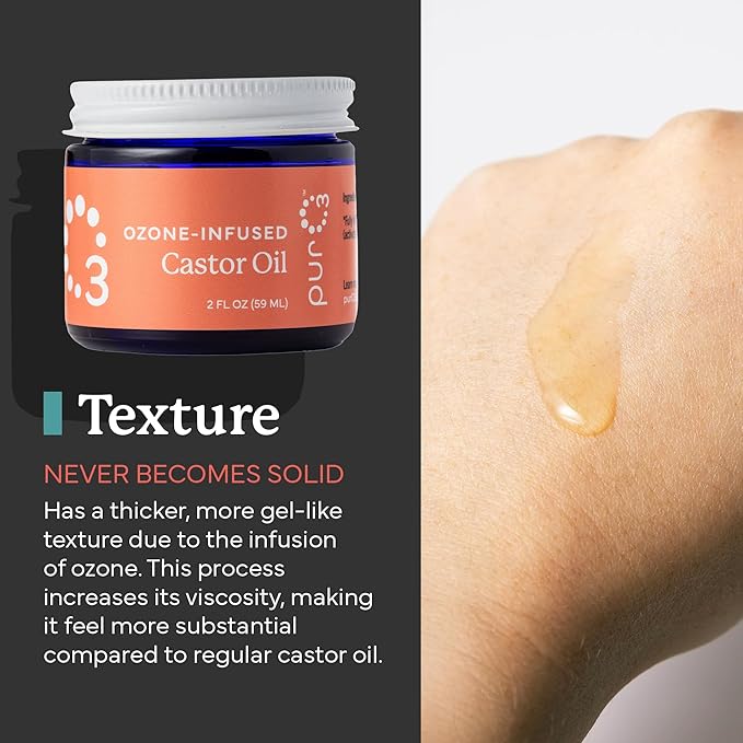 PurO3 Ozonated Castor Oil – Pure, Natural, Organic Skincare for Face & Body – Oxygenated Healing Lotion, Moisturizer & Beauty Cream in a Glass Jar – O3 Therapy Salve, 2 oz