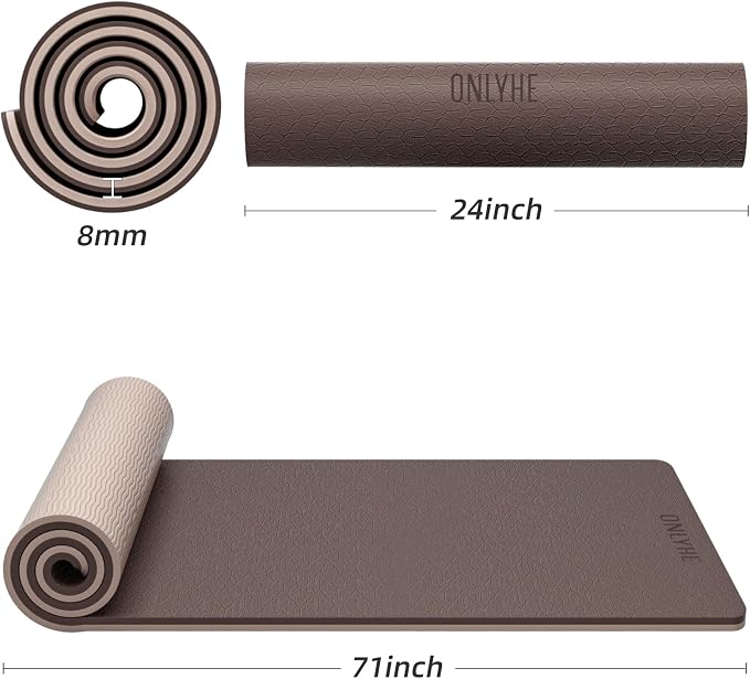 Yoga Mat Thick（8mm）Exercise Mat Non Slip Anti-tear,Pilates Mat for Men and Women,Workout Mats for Home,Barefoot Workouts and Floor Exercise,with Carrier Strap(71"x 24" ) (Light coffee + apricot)