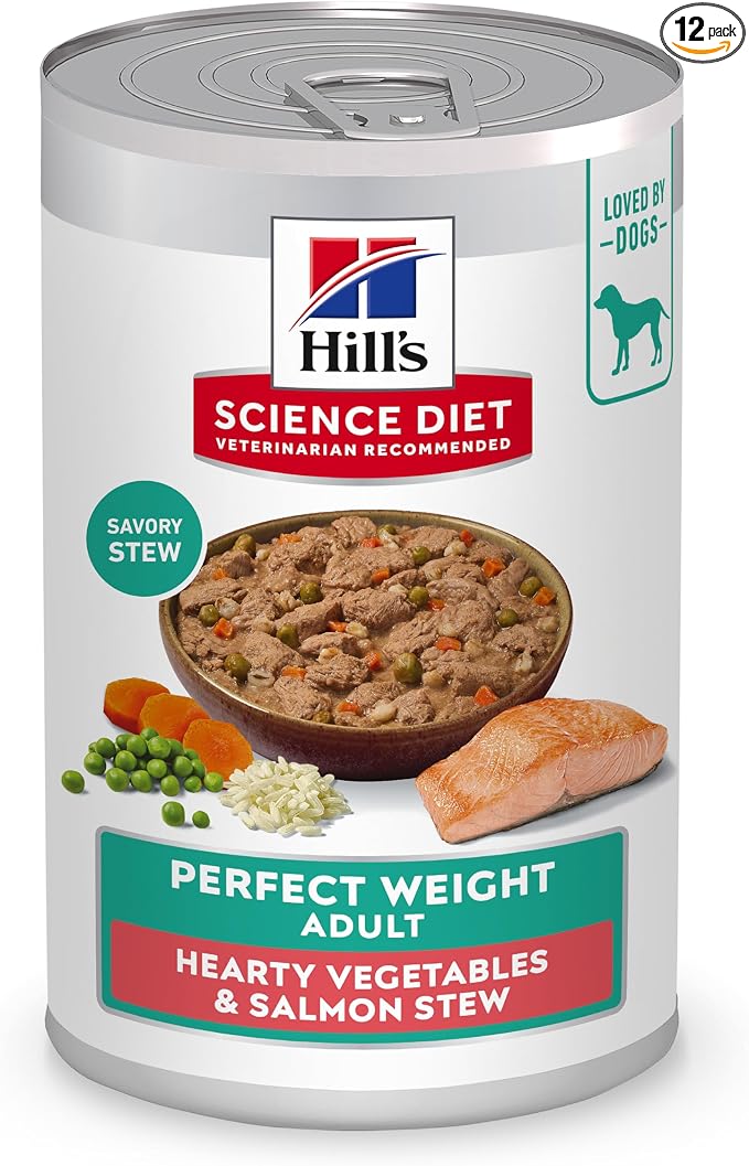 Hill's Science Diet Adult Perfect Weight Wet Dog Food | #1 Veterinarian Recommended, Vegetable & Salmon Stew, 12.5 oz. Cans, 12-Pack