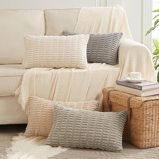Fancy Homi Decorative Throw Pillow Covers for Bed Couch Bedroom Bench, Soft Corduroy Solid Pillow Case, Rustic Farmhouse Boho Room Decor,20" x 12" (Pack of 1),Tan