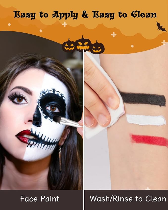 Lictin Special Effects SFX Zombie Makeup Kit, Black White Red Colors Face Body Painting Palette with Scar Wax, Fake Blood Spray & Gel, Vampire Skeleton Clown Makeup Body Paint (18PCS)