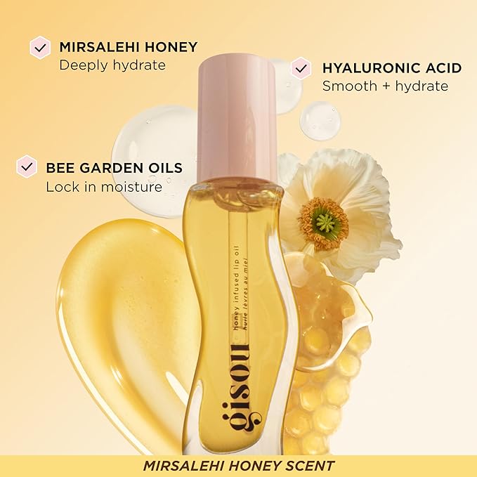 Gisou Honey Infused Hydrating Lip Oil, Nourishing Lip Moisturizer for Dry Lips, 0.27 fl oz (Fresh Honey)