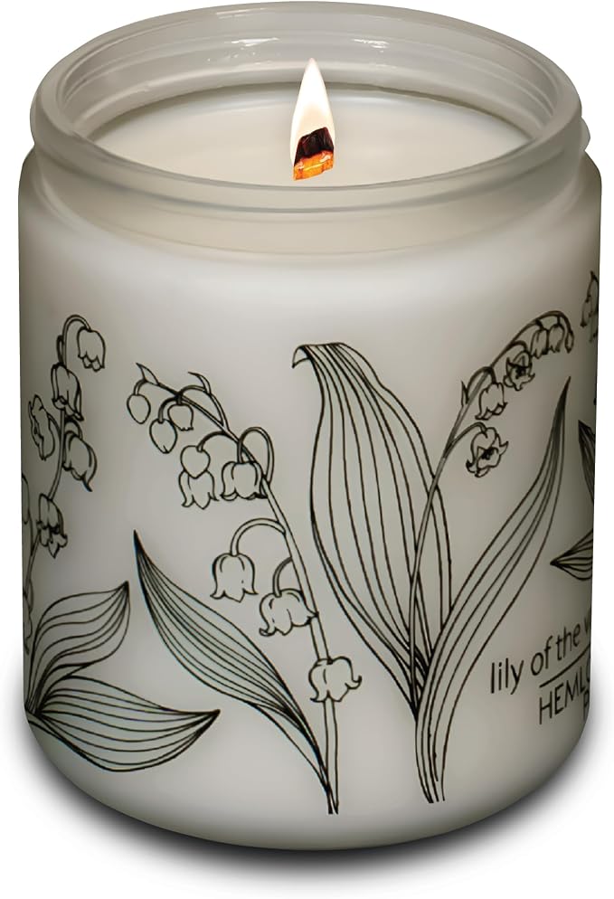 Hemlock Park Lily of the Valley Frosted Scented Candle | Crackling Wood Wick, Botanical Fragrance & Coconut Apricot Wax | Up to 60 Hour Burn Time | 8 oz | Made in USA