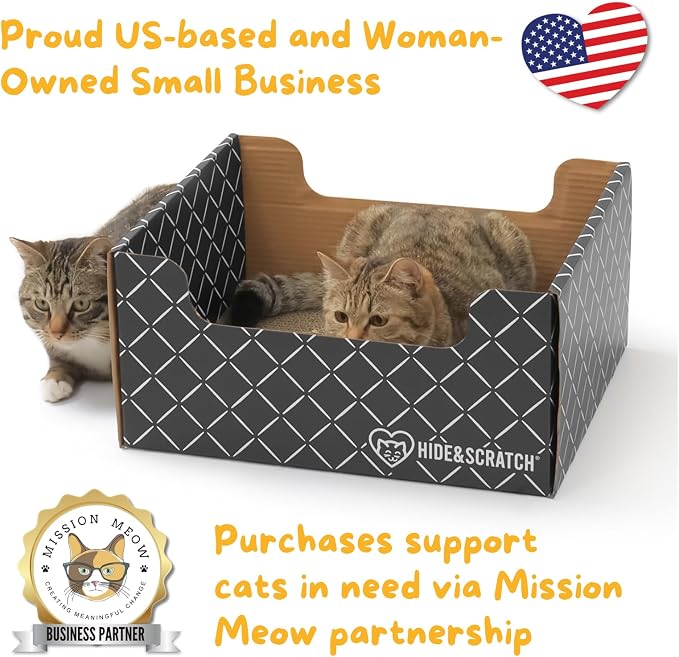 Hide & Scratch Cardboard Cat Scratcher Box & Bed Dark Grey 2 Pack Cat Pad