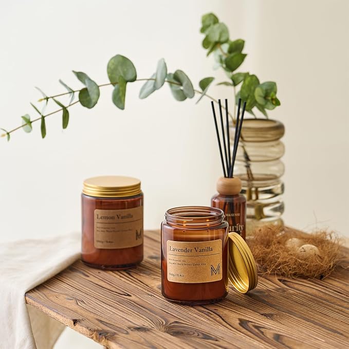 M&SENSE Lavender Vanilla Scented Large Candle, 19.4oz Aromatherapy Candle for Home Fragrance, Natural Organic Soy Wax Long-Lasting for Stress Relief, Yoga, Gifting for Birthday, Housewarming