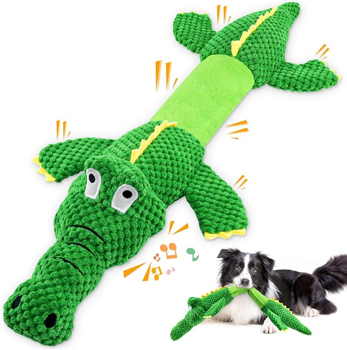WOWBALA Dog Squeaky Toys Stretchable Crocodile for Interactive Tug of War