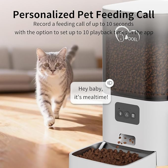 DOEL 5G&2.4G WiFi Automatic Cat Feeder and Water Fountain, 6L/24 Cups Timed Dry Food Dispenser for 2.5 Weeks, with APP Remote Control, Voice, for Small Medium Dog Puppy Kitten (White)