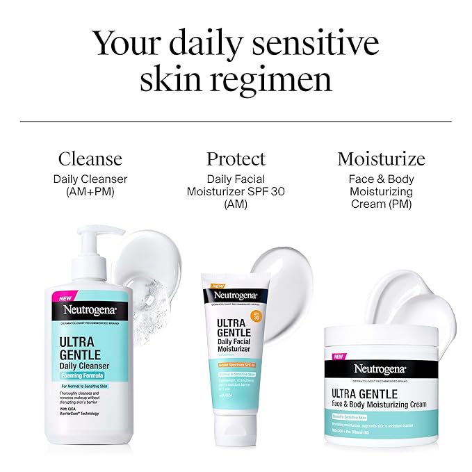 Neutrogena Ultra Gentle Foaming Facial Cleanser, Daily Face Wash for Sensitive Skin, Gently Removes Dirt, Oil & Makeup Without Over-Drying, Fragrance-Free, 12 fl. oz
