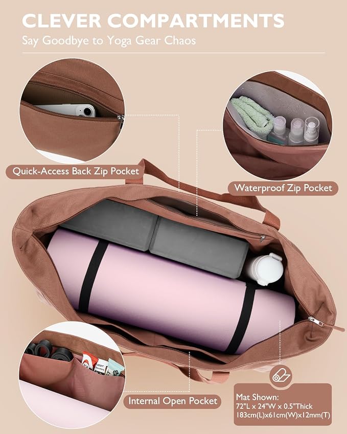 Gonex Yoga Mat Bag, Extra Canvas Gym Bag with Waterproof Pocket Metal Zipper, Fits Mat & Blocks, Stylish Yoga Mat Carrier for Women, Ideal for Yoga, Pilates, Workout, Travel