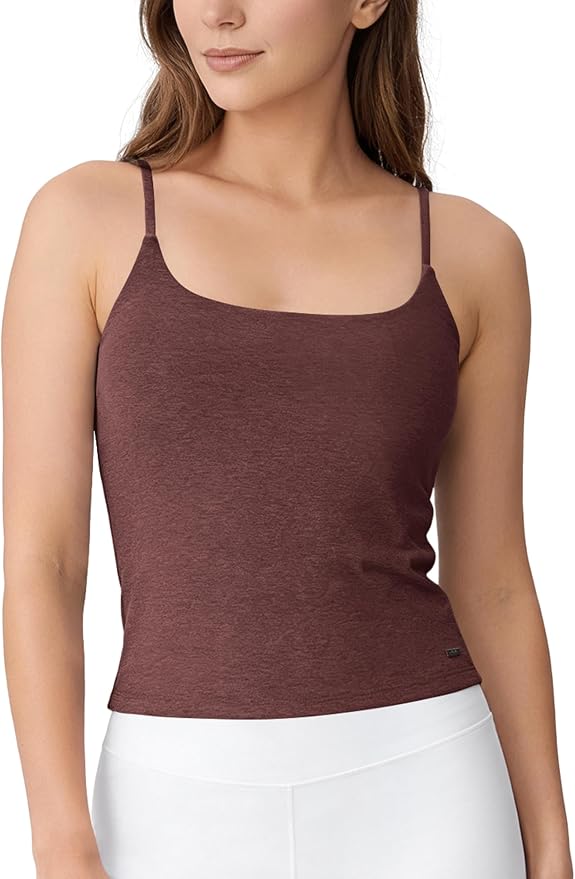 ODODOS Women's Performance Crop Cami Tank with Built-in Bra - Ultra Soft odSTRATUM Tech Spaghetti Straps Yoga Sports Bra
