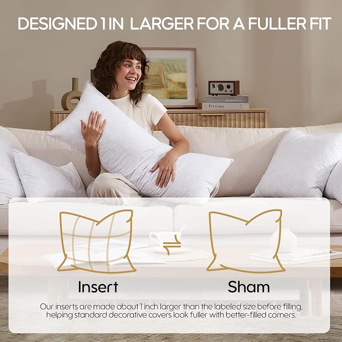 14x20 Feather Lumbar Pillow Insert, Decorative Throw Pillow Insert for Covers, Fuller Fit with Soft Support for Bed and Couch