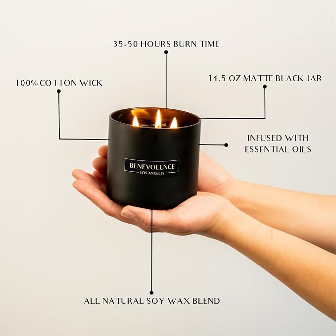 Benevolence LA Premium Black Berries Large 3-Wick Scented Candle – 45-Hour Burn – Luxury Natural Soy Candle for Home – Aromatherapy & Room Decor – 14.5oz
