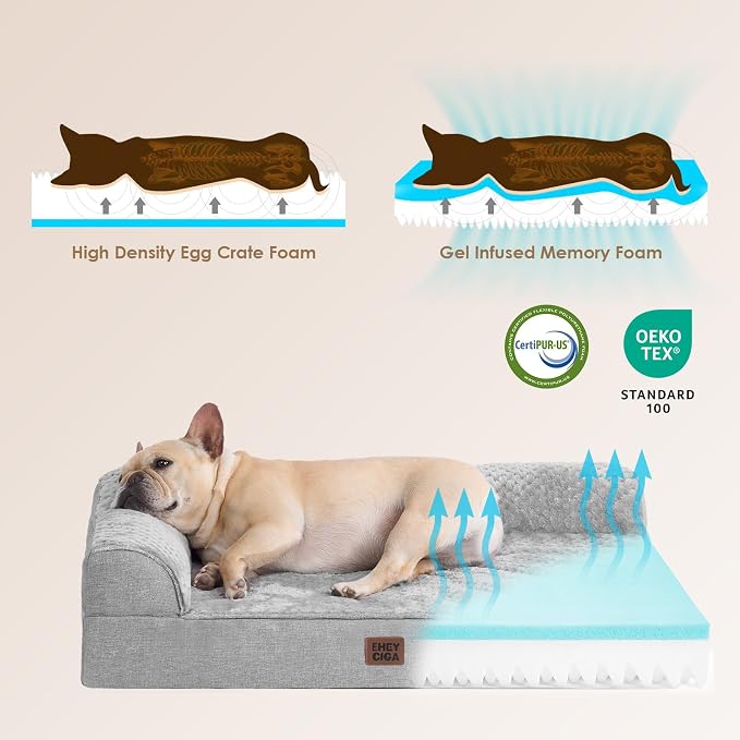 EHEYCIGA Orthopedic Dog Bed Medium Size, Memory Foam Dog Bed, Grey | Small Dog Sofa with Washable Removable Cover, Waterproof Pet Couch for Crate with Nonskid Bottom, 30x20x6