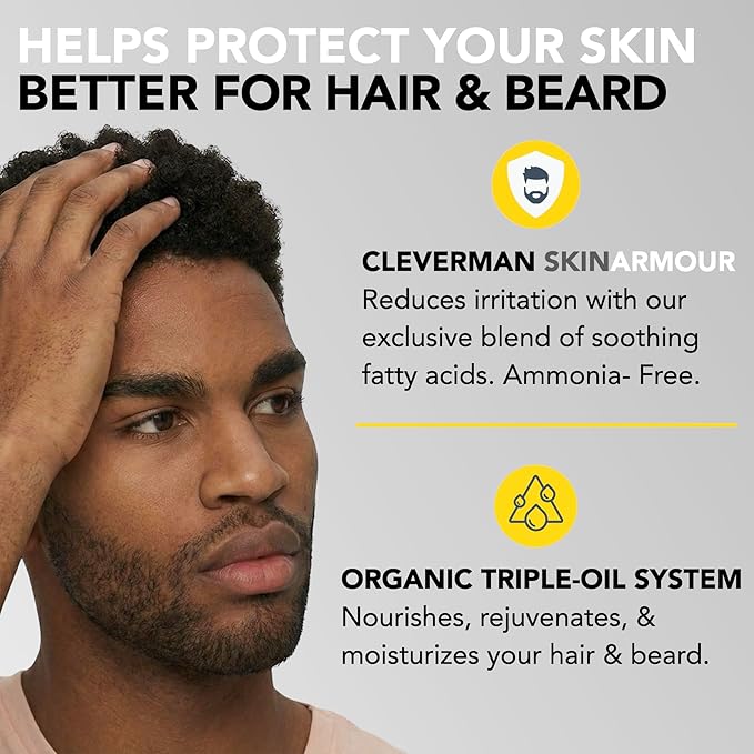 Reusable Hair & Beard Dye for Black Men – Dark Brown | Up to 5 Uses, 7 Minutes | Natural Gray Coverage, No-Drip Cream with SkinArmour® – Cleverman