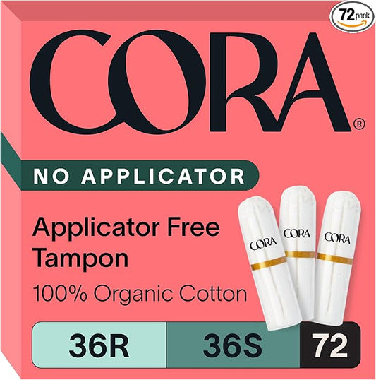 Cora Organic Cotton Non-Applicator Tampons Multipack (36 Regular, 36 Super Non-Applicator Tampons)