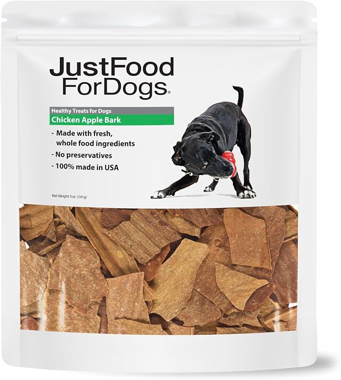 JustFoodForDogs Limited Ingredient Healthy Dog Treats and Dog Snacks, Jerky Treats, Human Grade, Preservative Free, Rawhide Free Chews, Low Calorie Treat - Chicken Apple Bark, 5 oz | Human Grade Chicken Treats for Dogs, Jerky Dog Snacks, Preservative &...